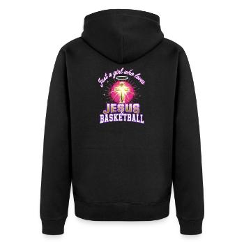 Jesus und Basketball Mädchen-Design - Unisex Premium Bio Zip Hoodie - Schwarz - Hinten - Nico (187cm)