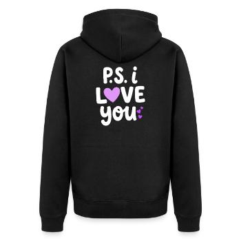 P.S. Ich liebe dich PS Ich Herz Deinen Tag Valentin - Unisex Premium Bio Zip Hoodie - Schwarz - Hinten - Nico (187cm)