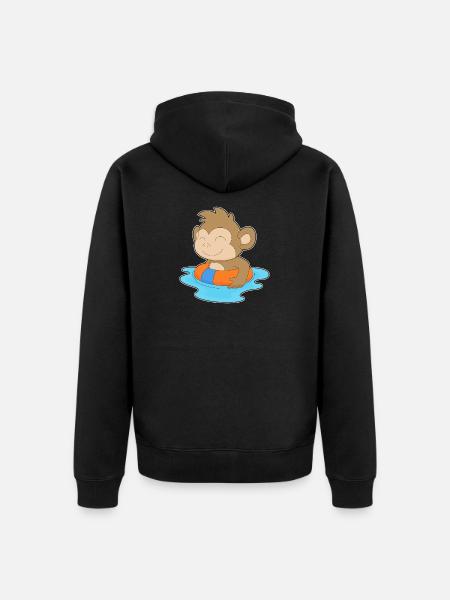 Monkey Swimming Swim Ring Summer - Unisex Premium Organic Zip Hoodie - black