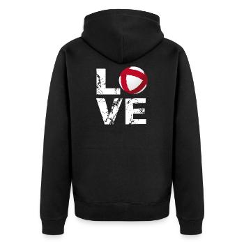 Love Radball, Radballer, Hallenradsport - Unisex Premium Bio Zip Hoodie - Schwarz - Hinten - Nico (187cm)