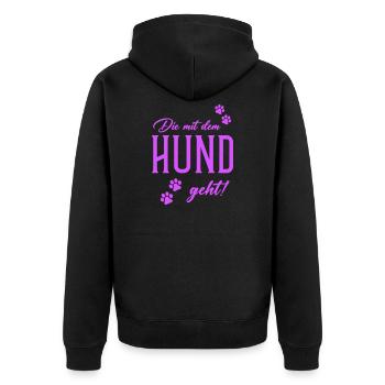 Die mit dem Hund geht  - Unisex Premium Bio Zip Hoodie - Schwarz - Hinten - Nico (187cm)