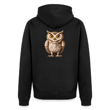 Kuschelige WaldEule mit großen Augen - Unisex Premium Bio Zip Hoodie - Schwarz - Hinten - Nico (187cm)