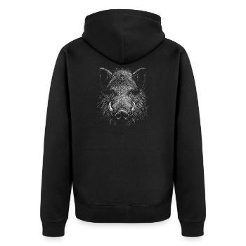 Wildschwein-Porträt im Linoldruck-Stil - Unisex Premium Bio Zip Hoodie - Schwarz - Hinten - Nico (187cm)