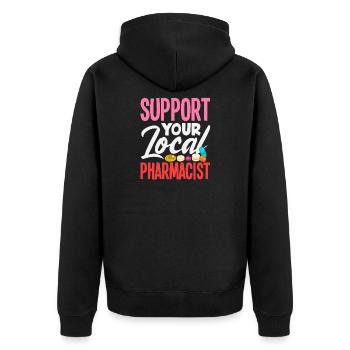 Support your local pharmacist - Unisex Premium Organic Zip Hoodie - black - Back - Nico (187cm)