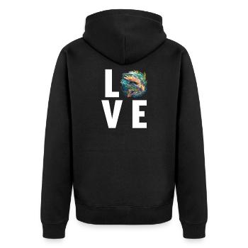 Lachse Lachs - Unisex Premium Bio Zip Hoodie - Schwarz - Hinten - Nico (187cm)