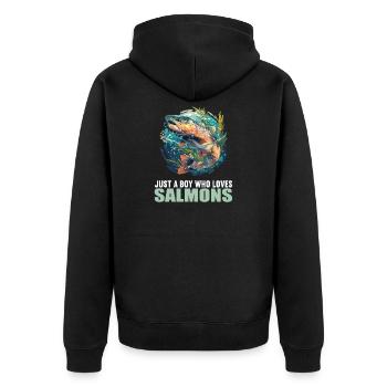 Lachse Lachs - Unisex Premium Bio Zip Hoodie - Schwarz - Hinten - Nico (187cm)