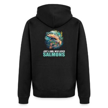 Lachse Lachs - Unisex Premium Bio Zip Hoodie - Schwarz - Hinten - Nico (187cm)