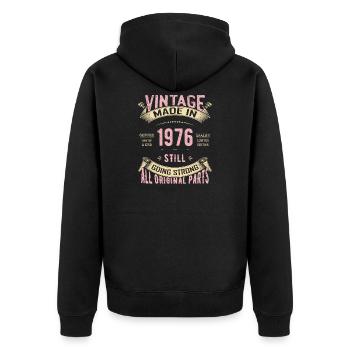 Vintage 1976 läuft immer noch stark - Unisex Premium Bio Zip Hoodie - Schwarz - Hinten - Nico (187cm)