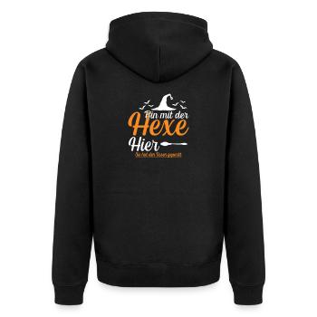  Ich Bin Mit Der Hexe Hier - Unisex Premium Bio Zip Hoodie - Schwarz - Hinten - Nico (187cm)