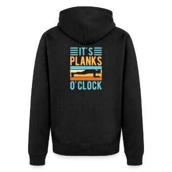 Fitness Fanatics It´s Planks O´Clock Calisthenics - Unisex Premium Bio Zip Hoodie - Schwarz - Hinten - Nico (187cm)