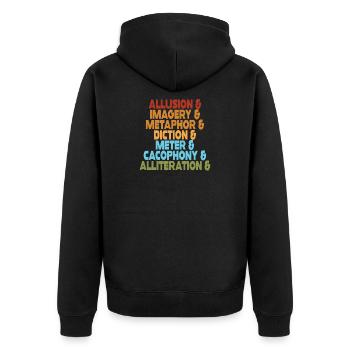 Pile typographique des procédés littéraires - Veste à capuche bio Premium Unisexe - noir - Dos - Nico (187cm)