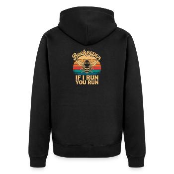  Beekeeper If I Run You Run Lustiger Imker Spruch - Unisex Premium Bio Zip Hoodie - Schwarz - Hinten - Nico (187cm)