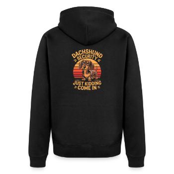 Dachshund Security Just Kidding Come In Lustiger - Unisex Premium Bio Zip Hoodie - Schwarz - Hinten - Nico (187cm)