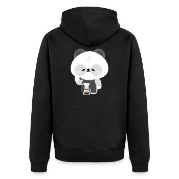 Panda Barista Kaffeebrühe - Unisex Premium Bio Zip Hoodie - Schwarz - Hinten - Nico (187cm)