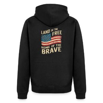 Land of the Free - USA Vintage Flag - Unisex Premium Organic Zip Hoodie - black - Back - Nico (187cm)