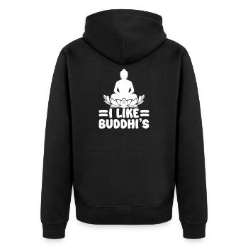 Pilates Enthusiasts I Like Buddhi´s Pilates - Unisex Premium Bio Zip Hoodie - Schwarz - Hinten - Nico (187cm)