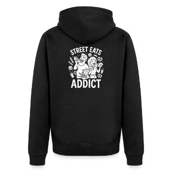 Street Eats Addict: Familien Streetfood - Unisex Premium Bio Zip Hoodie - Schwarz - Hinten - Nico (187cm)