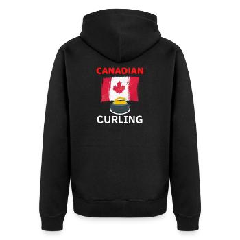 Curling und die kanadische Flagge - Unisex Premium Bio Zip Hoodie - Schwarz - Hinten - Nico (187cm)
