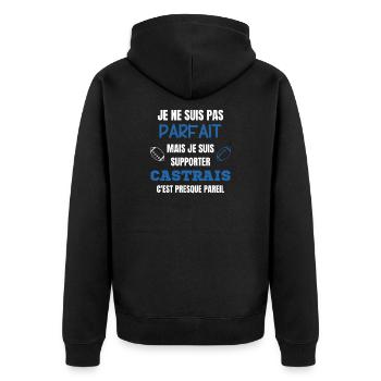 Supporter Rugby  Castrais Humour - Veste à capuche bio Premium Unisexe - noir - Dos - Nico (187cm)