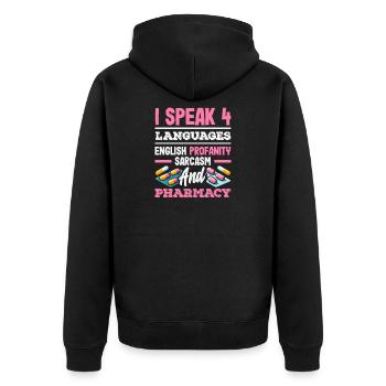Sprich 4 Sprachen Lustiger Apotheker - Unisex Premium Bio Zip Hoodie - Schwarz - Hinten - Nico (187cm)