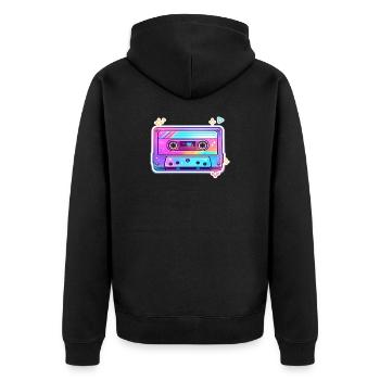 Neon Regenbogen Kassette Sticker - Unisex Premium Bio Zip Hoodie - Schwarz - Hinten - Nico (187cm)