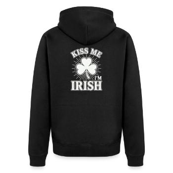 Kiss Me I'm Irish Shamrock Vintage-Zitat - Unisex Premium Bio Zip Hoodie - Schwarz - Hinten - Nico (187cm)