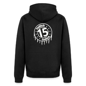 finally 15 - Unisex Premium Organic Zip Hoodie - black - Back - Nico (187cm)