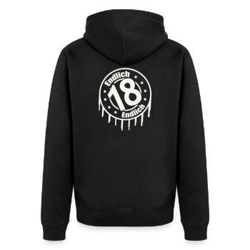 finally 18 - Unisex Premium Organic Zip Hoodie - black - Back - Nico (187cm)