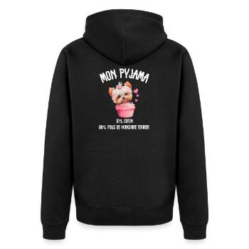 Lustige Yorkshire-Hundepyjamas  - Unisex Premium Bio Zip Hoodie - Schwarz - Hinten - Nico (187cm)