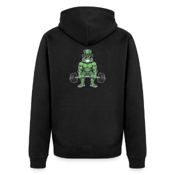 Leprechaun Frog Strength Training - Unisex Premium Organic Zip Hoodie - black - Back - Nico (187cm)