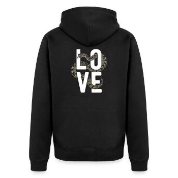 Königspython Schlangen LOVE Terrarium Python - Unisex Premium Bio Zip Hoodie - Schwarz - Hinten - Nico (187cm)