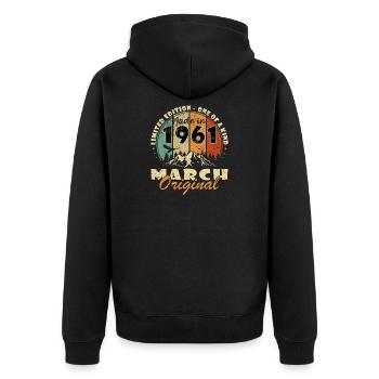 Cadeau d’anniversaire de mars 1961 - Né en mars 1961 - Veste à capuche bio Premium Unisexe - noir - Dos - Nico (187cm)