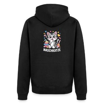 Naschkatze Süße Cartoon Katze Mit Süßigkeiten - Unisex Premium Bio Zip Hoodie - Schwarz - Hinten - Nico (187cm)