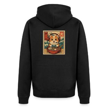 Ramen Corgi Gaming Anime Japanese Noodle Bowl - Unisex Premium Organic Zip Hoodie - black - Back - Nico (187cm)