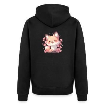 Kawaii Fox Sakura - Japan Style Chibi Design - Unisex Premium Organic Zip Hoodie - black - Back - Nico (187cm)