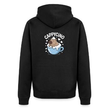  CAPPYCINO Lustiges Capybara Kaffee Spruch für - Unisex Premium Bio Zip Hoodie - Schwarz - Hinten - Nico (187cm)