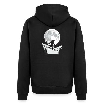 Bigfoot Skifahrer Mond - Unisex Premium Bio Zip Hoodie - Schwarz - Hinten - Nico (187cm)