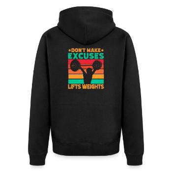 Fitness Motivation Bodybuilder Don´t Make Excuses - Unisex Premium Bio Zip Hoodie - Schwarz - Hinten - Nico (187cm)