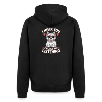 West Highland White Terrier Spruch Westie Geschenk - Unisex Premium Bio Zip Hoodie - Schwarz - Hinten - Nico (187cm)