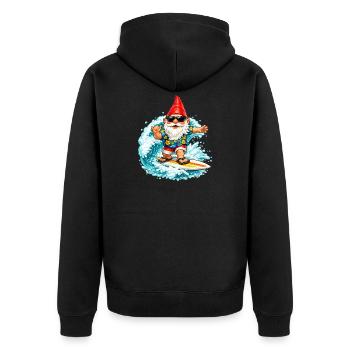 Nain de jardin surfeur sur la vague - Veste à capuche bio Premium Unisexe - noir - Dos - Nico (187cm)