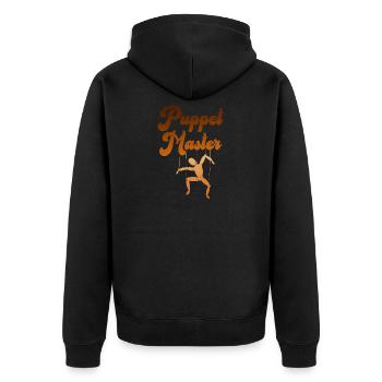 Puppenmeister-Silhouette - Unisex Premium Bio Zip Hoodie - Schwarz - Hinten - Nico (187cm)