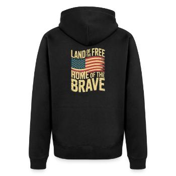 Land of the Free - USA Vintage Flag - Unisex Premium Bio Zip Hoodie - Schwarz - Hinten - Nico (187cm)