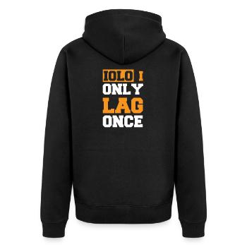 YOLO I Only LAG Once Gamer Quote Design - Unisex Premium Organic Zip Hoodie - black - Back - Nico (187cm)