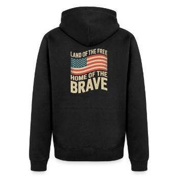 Land of the Free - USA Vintage Flag - Unisex Premium Organic Zip Hoodie - black - Back - Nico (187cm)