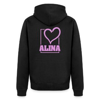 Geschenk für Alina - Unisex Premium Bio Zip Hoodie - Schwarz - Hinten - Nico (187cm)
