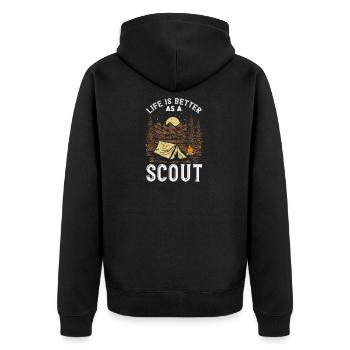 Das Leben Ist Besser Als Ein Pfadfinderlager Zelt - Unisex Premium Bio Zip Hoodie - Schwarz - Hinten - Nico (187cm)