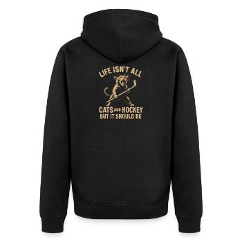Hockey Katze Humor Eishockey Fan Geschenkidee - Unisex Premium Organic Zip Hoodie - black - Back - Nico (187cm)