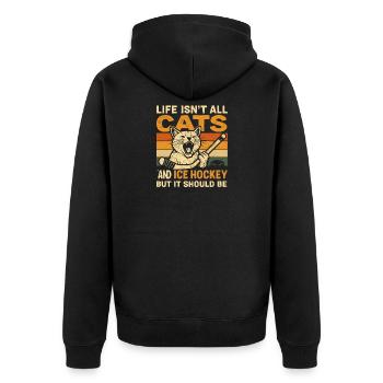 Hockey Katze Humor Eishockey Fan Geschenkidee - Unisex Premium Organic Zip Hoodie - black - Back - Nico (187cm)
