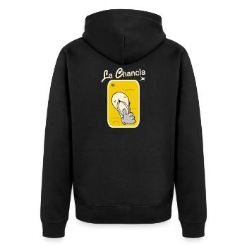 Pantoffel lustig - Unisex Premium Bio Zip Hoodie - Schwarz - Hinten - Nico (187cm)