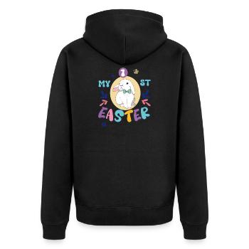 Mein erstes Ostern, süßer Hase mit Schleife - Unisex Premium Bio Zip Hoodie - Schwarz - Hinten - Nico (187cm)